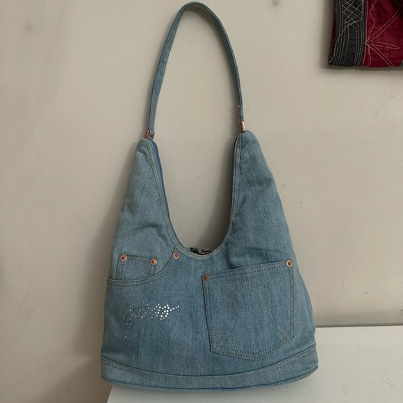 Guess Y2K Denim Jeans Bedazzled Shoulder Bag - Picture 10 of 12